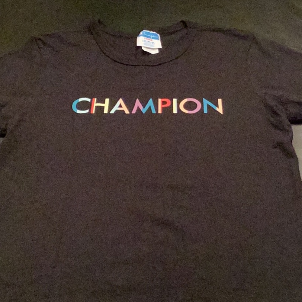 Champion Black Tee with Colorful Logo